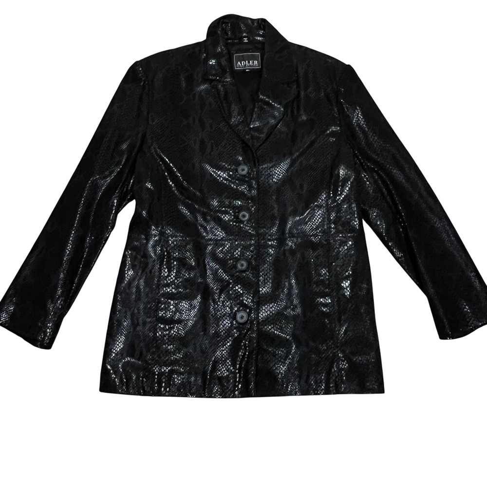 Adler Collection Black Snakeskin Leather Jacket Blazer XL Maximalist Edgy Chic